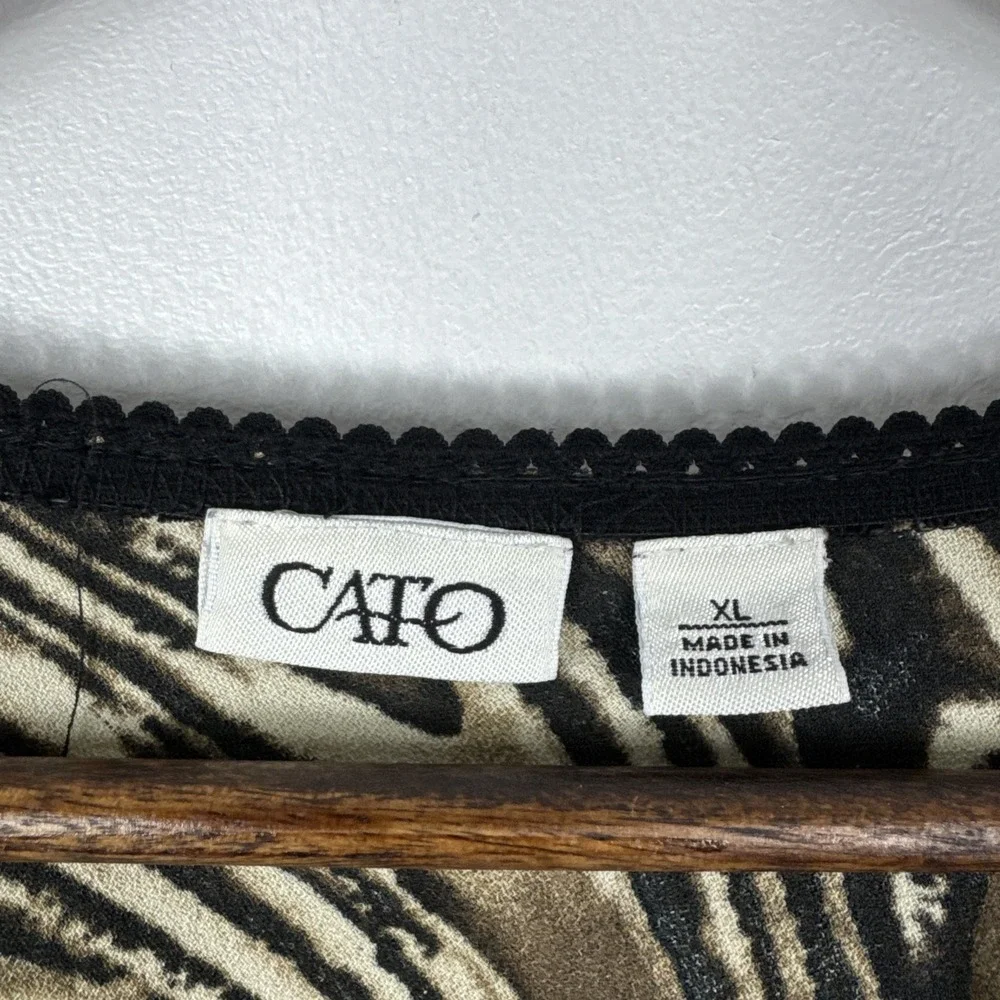 Y2K Blouse‎ Top Shirt Womens XL Brown Black Spiral V-Neck Silky Abstract Gothic - Picture 5 of 11